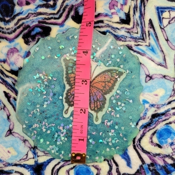 NEW Handmade Blue Resin Tray/ Coaster Piece With Butterfly And Moons Etc. - Picture 9 of 12